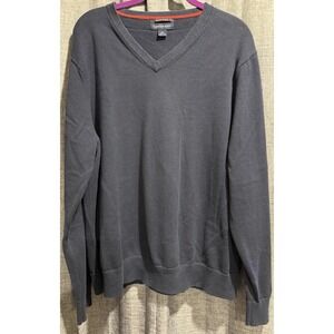 Lands' End Men's 100% Supima Cotton Blue V-Neck Pullover Sweater Sz XL Soft